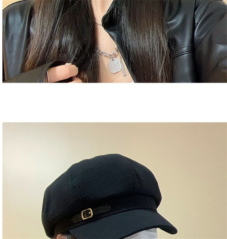 Neuer achteckiger Hut für Herbst und Winter für Kinder, achteckiger Hut mit britischem Waffelgitter für Frauen, Gürtelschnalle aus Metall, modischer und vielseitiger Maler_voghion.com