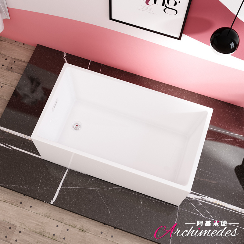Small-Sized Rectangular Acrylic Bathtub with a Skin-Like White Finish, Independent and Integrated, Made in Foshan, Archimedes Aj-6075A Small-Sized Rectangular Acrylic Bathtub with a Skin-Like White Finish, Independent and Integrated, Made in Foshan, Archimedes Aj-6075A