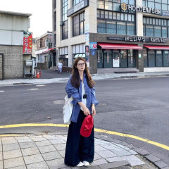 韩系chic蓝色格子Polo领衬衫女宽松防晒外套春季长袖休闲外搭上衣