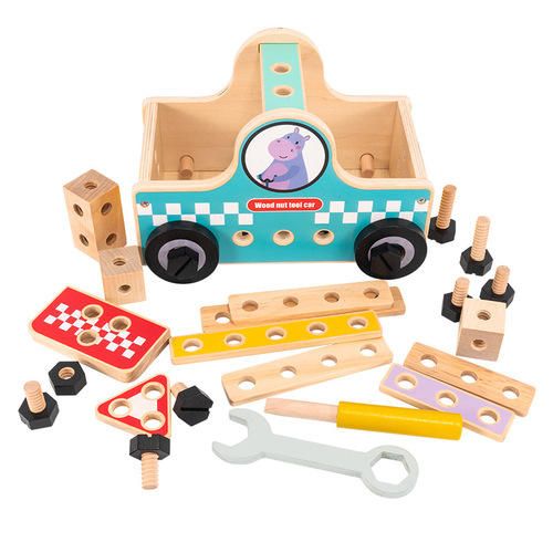 Wooden nut disassembly combination toy car screw assembly tool box model assembly young children's puzzle early education