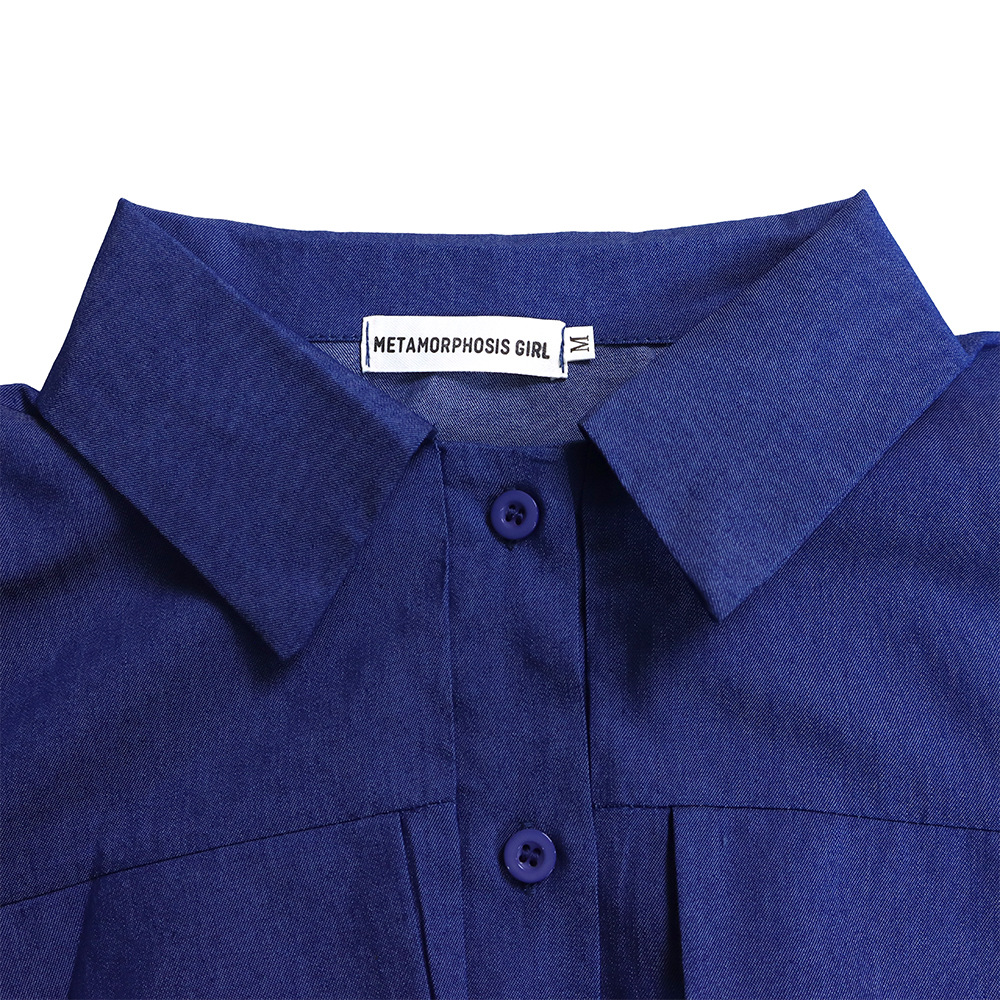 Abito da sera lungo da donna con stampa e dettagli in denim_voghion.com
