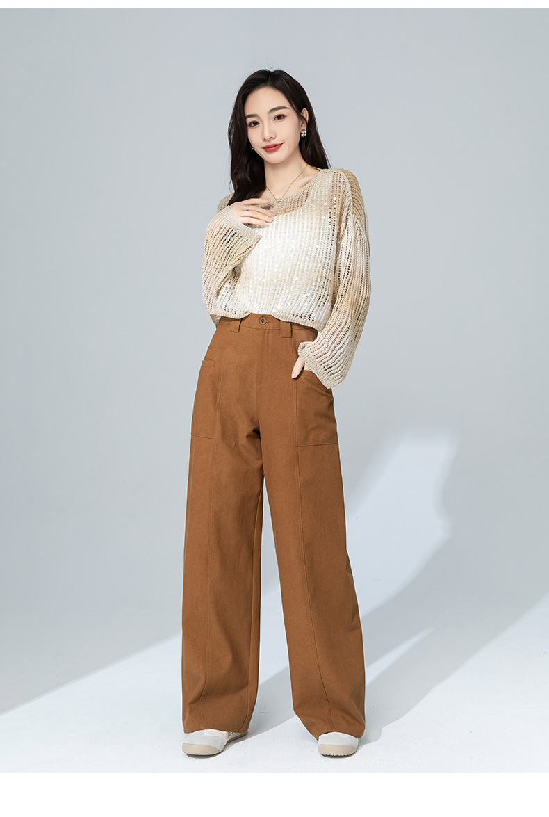 Quần jean nữ cạp cao ống rộng dáng suông chất cotton Tencel mềm mại — Màu bí ngô chi tiết 21