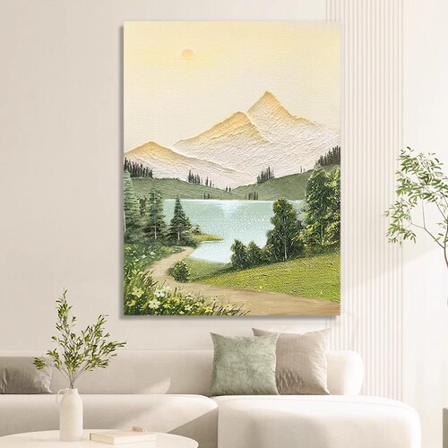 Hand-painted oil painting, living room decoration painting, three-dimensional landscape painting, entrance hall corridor mural, wabi-sabi style hand-painted texture painting