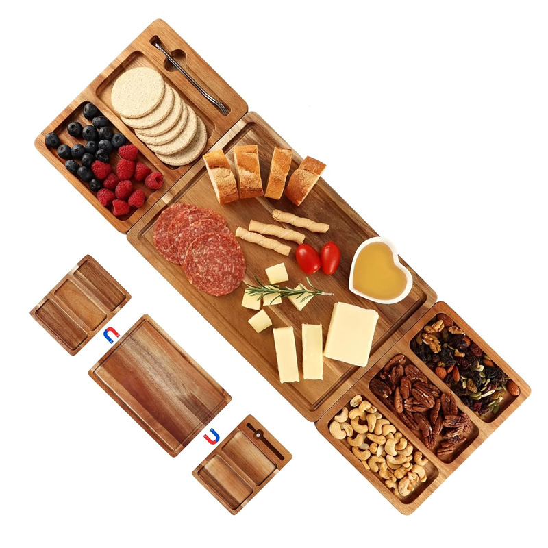 Tablero de madera multifuncional tablero de escritorio bandeja de gran capacidad fiesta doméstica snack bandeja de madera acacia