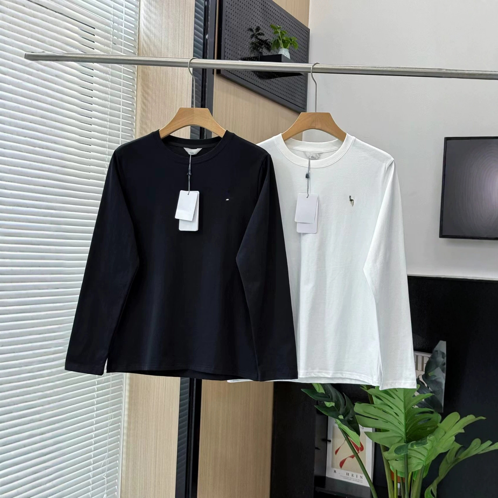 26s Hajia Autumn New Style HJS High Version Same Style Men's Round Neck Long Sleeve Fashionable Casual Versatile Base Shirt Men
