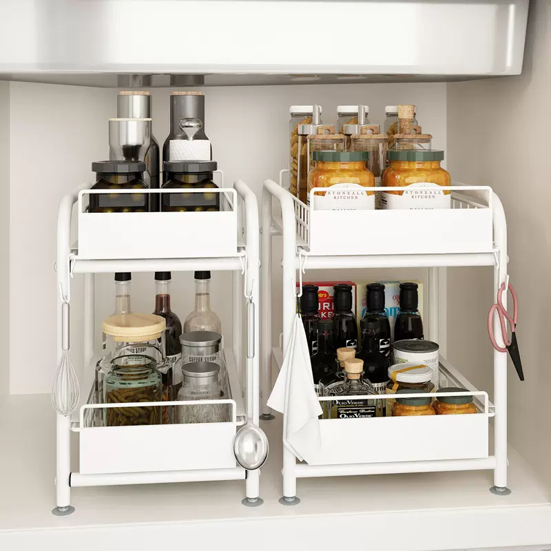 多功能储物收纳架厨房多层落地置物架橱柜推拉式简易分层碗盘调料
