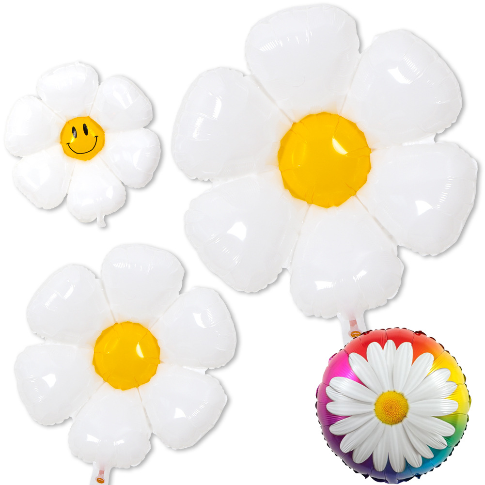 Daisy película de aluminio globo blanco cara sonriente accesorios de la foto globo de flores amarillo cara sonriente decoración puesto decoración de cumpleaños