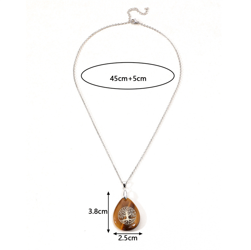 fashion simple water drop tiger eye stone pendant titanium steel necklace