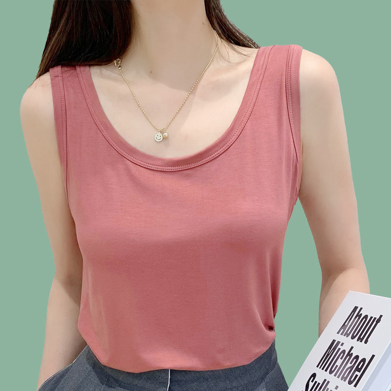 モーダルU襟キャミソール女性春と秋の薄い金型のスリムな美背の外には、サビの袖なしの中には、底付きの杉がついています。|undefined