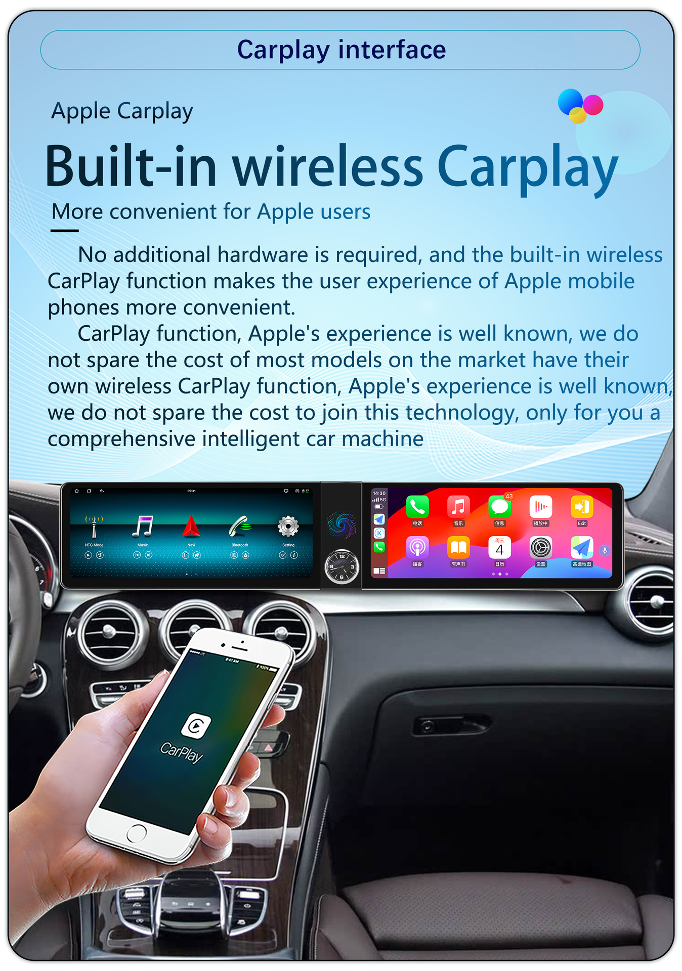 Suitable for 26inch Mercedes-Benz Glc/C/W205 Android Dual-Screen Lcd Instrument Panel Android Central Control Large-Screen Navigator