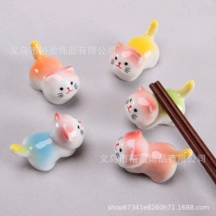 Chopstick rest, cat ceramic multicolor, cute tableware accessory for luck