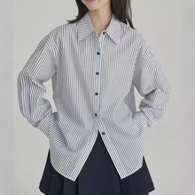 HAVERICE饭馆 盐系学姐 清新文艺宽松显瘦莱赛尔棉色织条纹衬衫