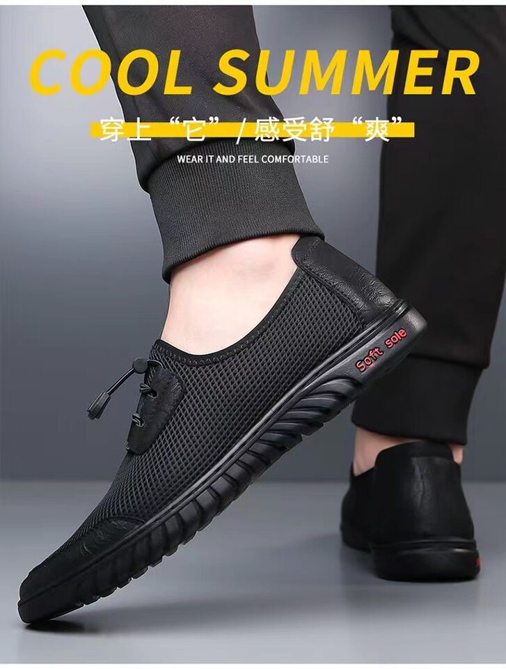 Giày thể thao nam sneaker lười thân lưới dệt kim thoáng khí, đế cao su chống trượt — màu xám, màu đen chi tiết 6