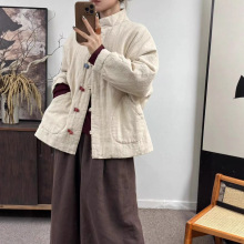 亚麻棉袄女冬新款宽松复古中国风高端加厚巨好看国风禅意棉衣棉服