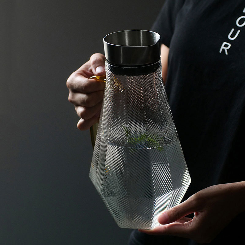 Juego de vidrio traje taza de vidrio resistente al calor botella de agua fría vidrio de gran capacidad botella de agua fría para el hogar incoloro transparente pastoral