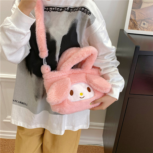 Spring New Sweet Sanrio Plush Bag Girls Soft Cute JK Crossbody Bag Strawberry Bear Handbag Gift Trend