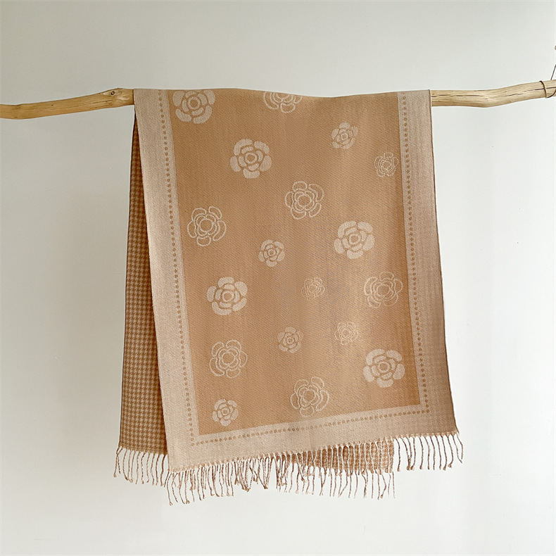 Herbst und Winter neue Tasche Damen Kerngarn Kamelie Tausend Vogelgitter doppelseitig warm Schal vielseitig dekorative Kaschmirschal_voghion.com