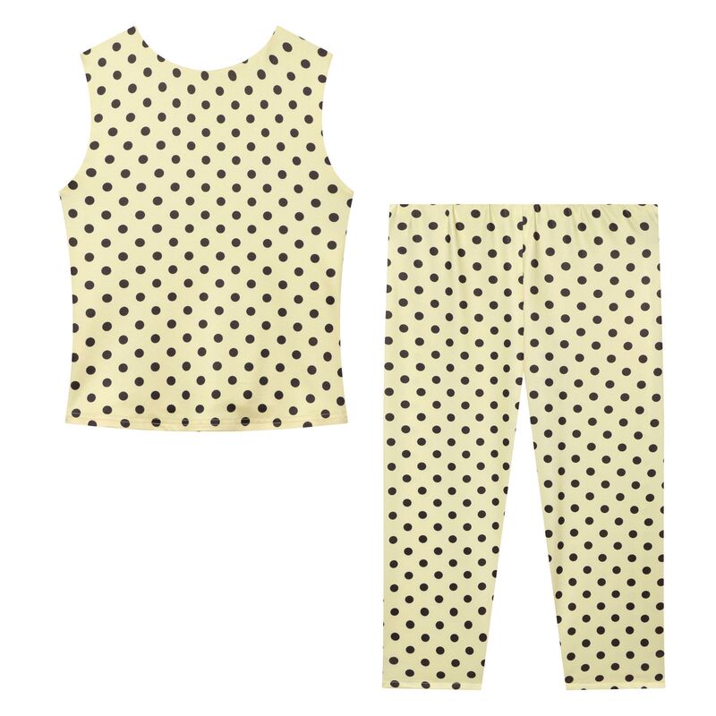 Wholesale foreign trade spring new European and American style sleeveless T-shirt 5644038, mid-waist polka dot capri pants 5644039