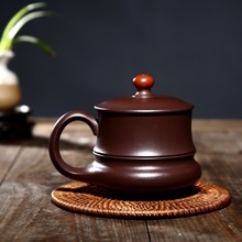 宜兴紫砂壶 手工制作茶杯老紫泥百合杯盖杯茶壶茶具礼品 一件代发