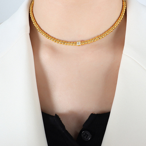 Chinese style ins trend titanium steel gold-plated beads personalized fashion necklace exquisite bracelet zircon pendant jewelry set