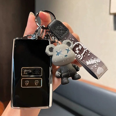 Dongfeng leinu Corega car key cover Coreo protective shell car high-end protective buckle bag for women (Car key bag) - renault-b-smart-4-key-single-shell-black-grey-violence-bear-pendant
