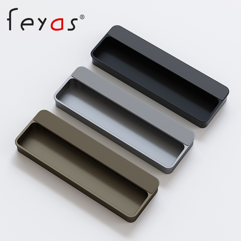 Wardrobe embedded invisible handle high-end black cabinet door tatami slotted handle push-pull sliding door concealed handle