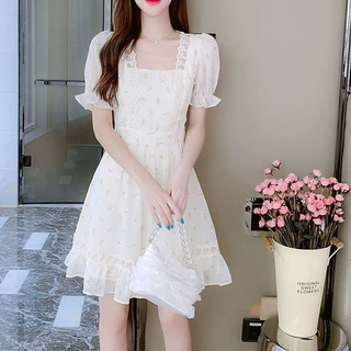 雪纺连衣裙2026夏季新款女法式洋气小清新修身显瘦小个子收腰短裙