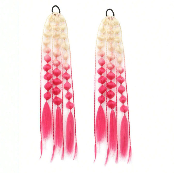 Color gradiente de moda linterna espuma flor de cola de caballo estilo largo tejido a mano de tres hebras peluca de cola de caballo