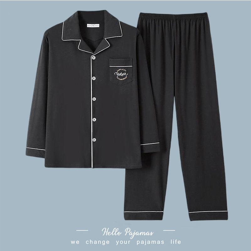 중년 및 노인 남성 면 긴팔 잠옷, 봄, 가을, 겨울, 중년 아빠의 낡은 사이즈 루즈 홈웨어 슈트