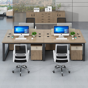 Steel Frame Office Desk and Chair Combination Industrial Style Open Staff 4-Person Desk Office Computer Desk