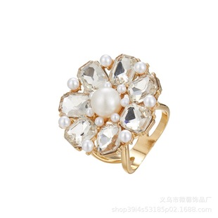 Fashion Design Pearl Stamps Diamond Edge Pearl Edge Square Flower Ice Ling Flower Multifunctional Silk Towel Buckle Ring Wholesale