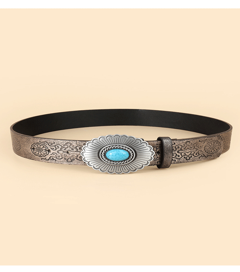 Retro Printing Pu Leather Alloy Plating Women's Leather Belts display picture 2