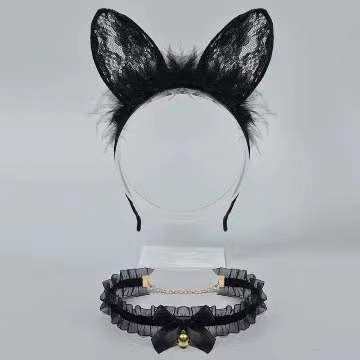 Cat Ear Lace Headband for Women, Wine Red, Cute Cosplay Hair Accessory — detail image 1