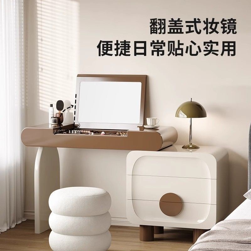 French Cream Style Painted Bedroom Dresser Black and White Storage Cabinet Integrated Solid Wood Dressing Table Light Luxury Simple High-End