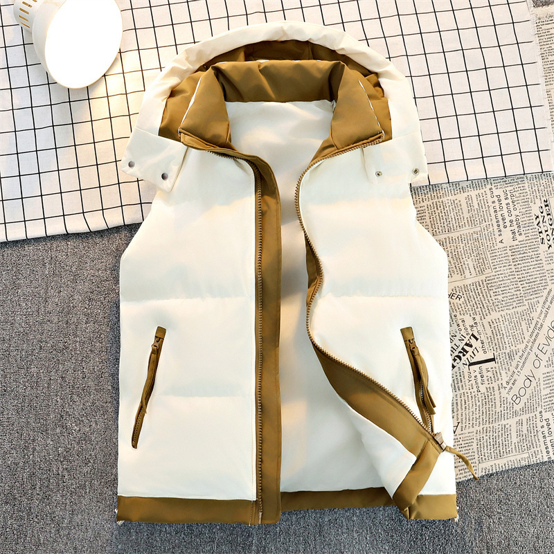 New autumn/winter style vest, thickened warm cotton coat, color-blocked fashionable trendy men's outerwear