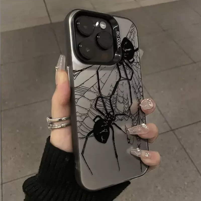 ins暗黑蜘蛛适用苹果15手机壳iPhone13套14promax高级12元气壳11