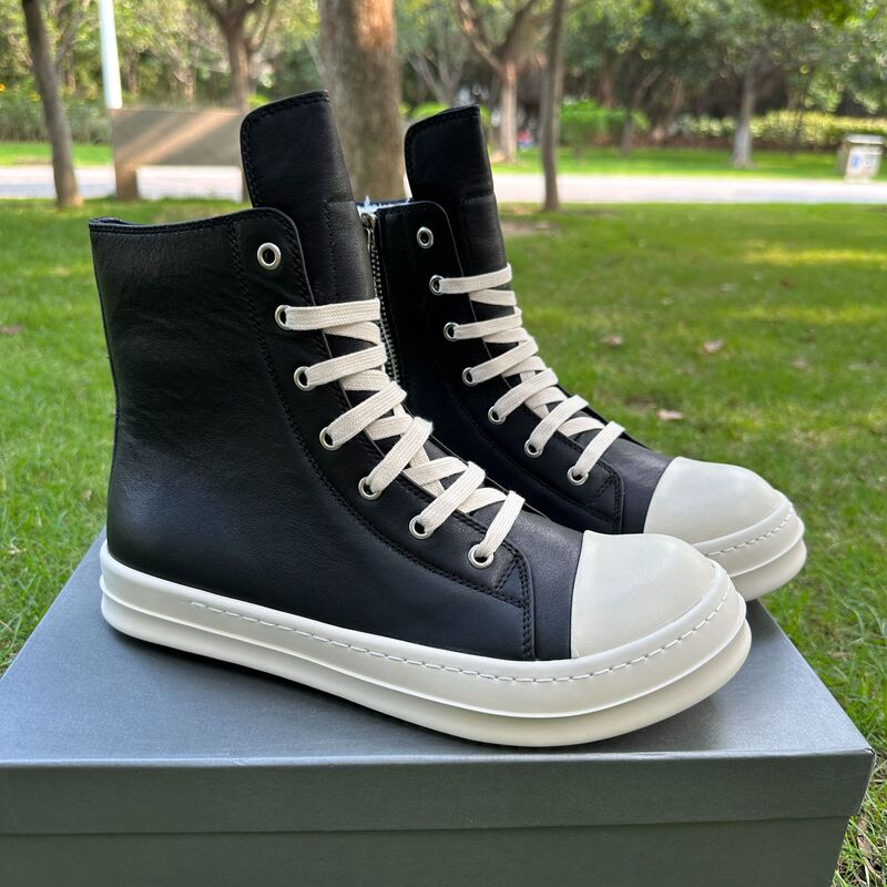 Ro Shoes European and American Style Summer Large Size Trendy Brand Couple's Thick-Soled High-Top Genuine Leather Sneakers for Men Durable Rick Owens Ro Shoes European and American Style Summer Large Size Trendy Brand Couple's Thick-Soled High-Top Genuine Leather Sneakers for Men Durable Rick Owens
