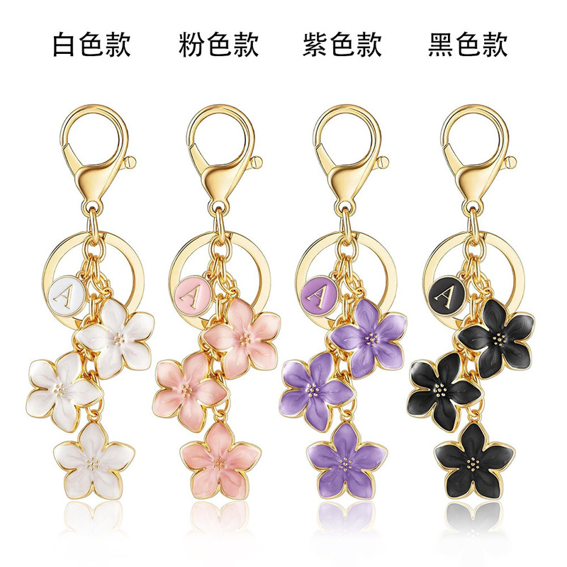 Aliexpress Foreign Trade New Product Pink Flower Pendant Keychain 26 Letters Pendant Bag Car Key Pendant