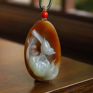 Hetian Jade Factory Store Natural Xinjiang Hetian Jade Qiemo Material Sugar Craft Jade Lotus Pendant with Certificate