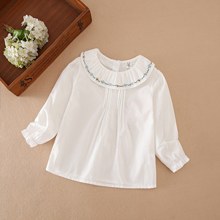 女童純棉襯衫2025春夏新款刺綉翻領學院風內搭打底衫精品跨境童裝