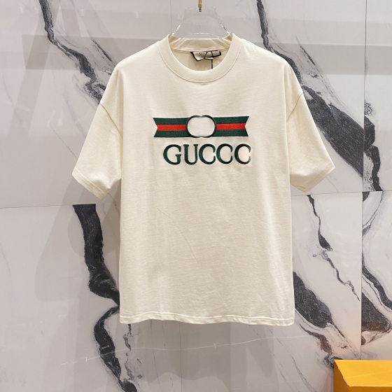 Poison Home Version GU Home High Weight Classic Red and Green Belt Embroidered Letter logo Crewneck Couple Short Sleeve T-Shirt