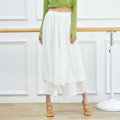 Modern dance practice clothing, women's practice pants, Chinese style double-layer chiffon slit wide-leg pants, ethnic classical dance performance clothing