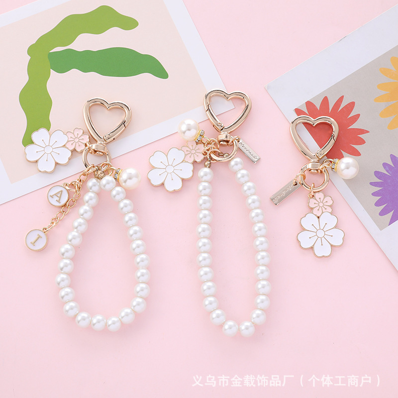 Pearl Keychain Chain with Cherry Blossom Two-Tone Flowers, Cute Ins-Style Bag and Earphone Pendant, Car Decoration, Gift for Girls Pearl Keychain Chain with Cherry Blossom Two-Tone Flowers, Cute Ins-Style Bag and Earphone Pendant, Car Decoration, Gift for Girls