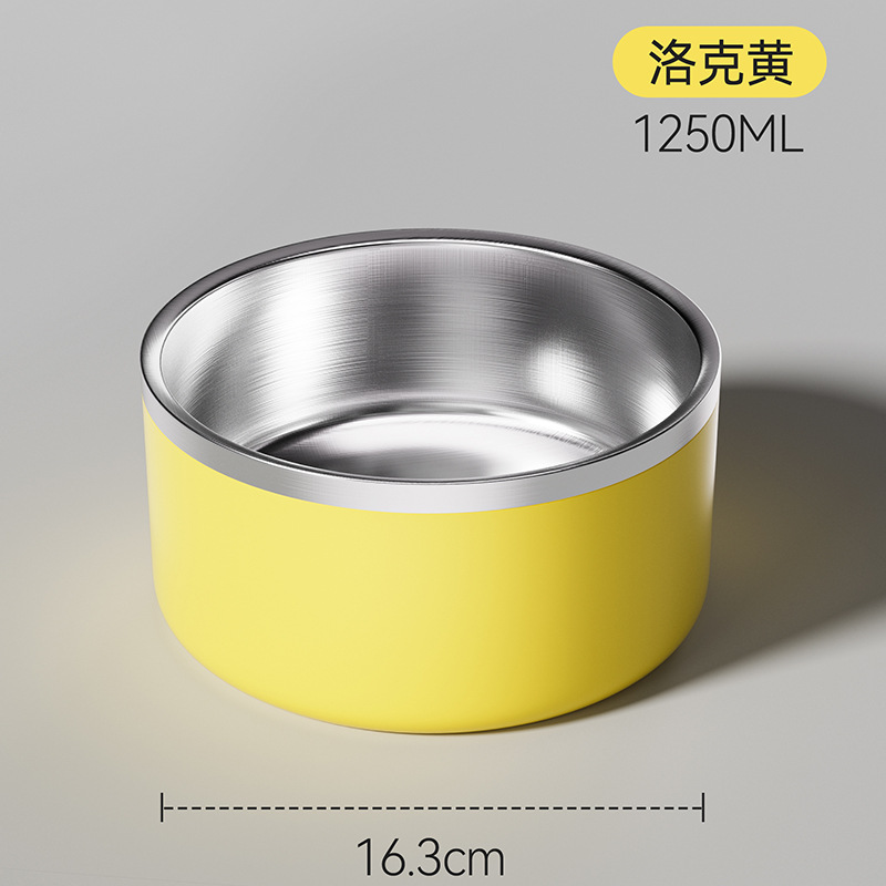 Tazón para mascotas transfronterizo Tazón para perros de acero inoxidable Tazón para perros de doble capa engrosada y anti-volcado Tazón de comida dorada para perros