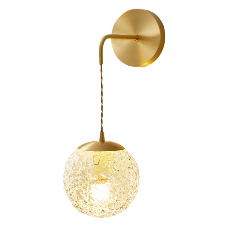 Retro estilo japonés latón cristal lámpara de pared estudio sala de estar dormitorio lámpara de noche sala de té B & B americano nostálgico Cafetería