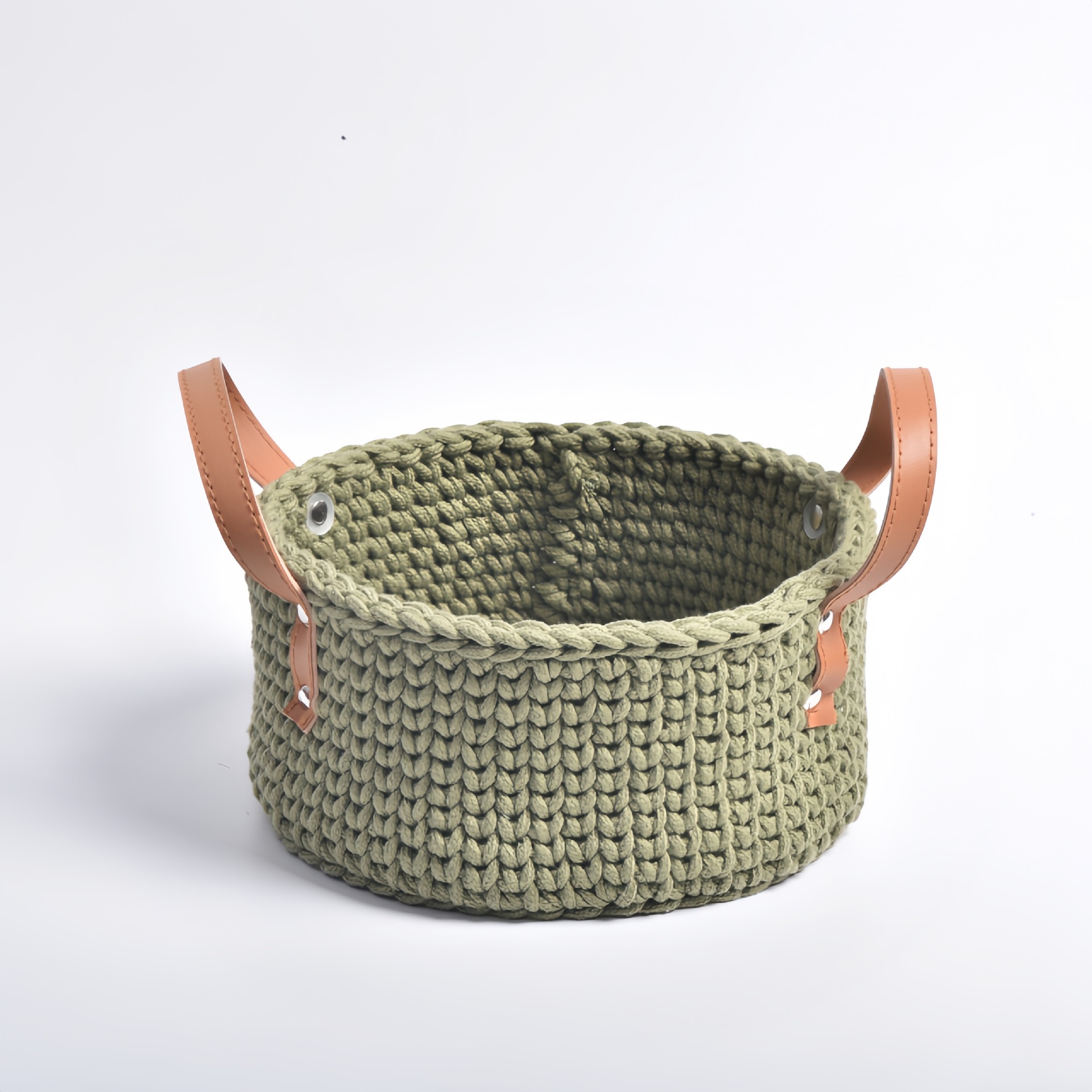 Cestas de tejido de algodón caseras de tejido cestas de almacenamiento de artículos diversos cosméticos manija de cuero cestas de almacenamiento de escritorio floral creativa