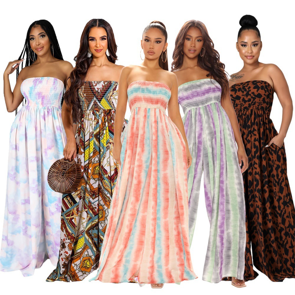 9492 Europe and America Cross-border Amazon Casual Chest Wrap Loose Trousers Women's Jumpsuit