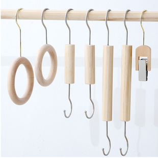 服装店挂钩s钩衣架挂衣钩陈列道具实木圆圈衣服裤架夹围巾架ins风