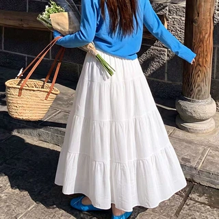 【定制】白色桃花皱半身裙夏季百搭a字裙仙女风蛋糕裙小清新长裙