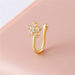 歐美熱銷花朵鋯石鼻環 金屬U形微鑲非穿孔鼻釘外貿簡約穿刺飾品